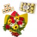 Combo Buque de 5 rosas, 3 girassóis e astromelias + Ferrero Rocher com 12 und. + Plaquinha "TE AMO"