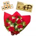 Combo Buque de 8 rosas e astromelias + Ferrero Rocher com 8 und. + Plaquinha "TE AMO" 