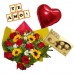 Combo Buque de 9 rosas, 4 girassóis e astromelias + Ferrero Rocher com 8 und. + Plaquinha "TE AMO" + Balão Metalizado  