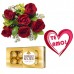 Combo Buque de 6 rosas + Plaquinha + Ferrero 8 und.